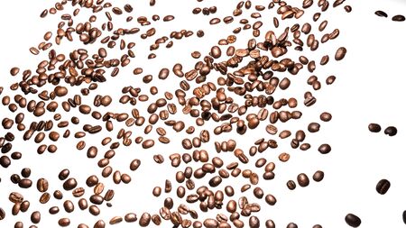 coffee beans roasted on a white background with copy space for your textの写真素材