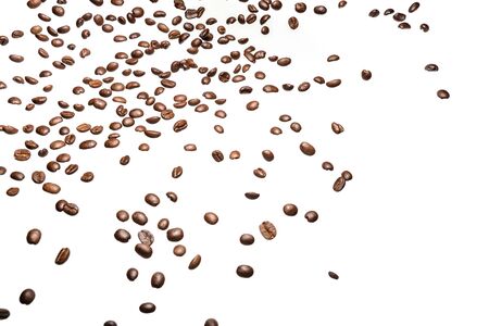 coffee beans roasted on a white background with copy space for your textの写真素材