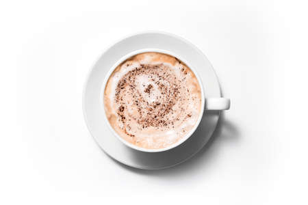 Cup coffee cappuccino on a white background, Full frame