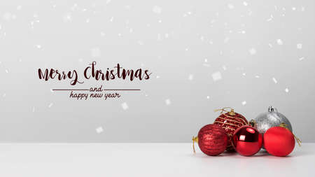 Christmas decoration balls pine and ornaments over abstract background on white background. Holiday background greeting card for Christmas and New Year. Merry Christmas