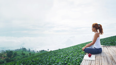 woman asia travelers travel. Play if yoga. phetchabun phutubberg thailandの写真素材