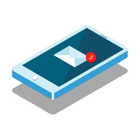 New mail, sms, e-mail notification. 3D isometric concept with smartphone and incoming messages. New message notification icon. 3d vector illustration isolated on white backgroundのイラスト素材