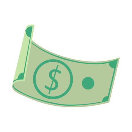 One Dollar money realistic paper banknotes of USA. Falling American Dollar Bills. Vector illustration isolated on white backgroundのイラスト素材