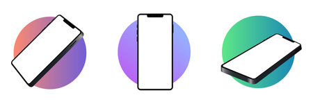 Smartphone mockup with white screen on the gradient circle. Template for infographics or presentation. 3D realistic phone set. Vector illustration isolated on white background. EPS 10のイラスト素材