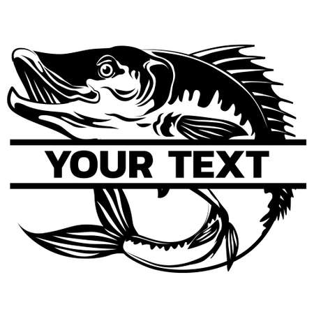 Bass Fish Monogram vector, Fishing Logo, Fishing Sign, Fresh Salt Water, Seaのイラスト素材