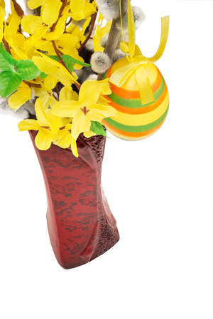 Egg tree with vase for Easter isolated against white backgroundの写真素材