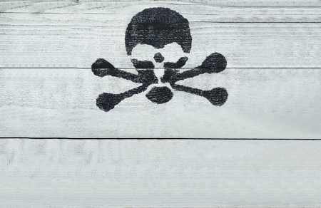 Black and death danger sign on white woodの写真素材