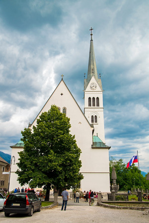 Bled church on hill in Sloveniaのeditorial素材