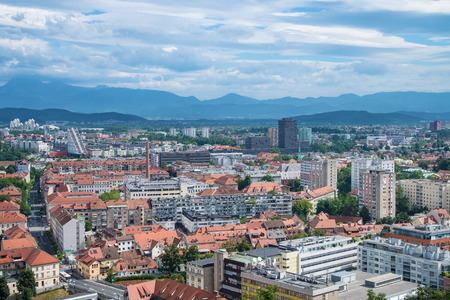 View on City of Ljubljana from the castle, capital of Sloveniaのeditorial素材