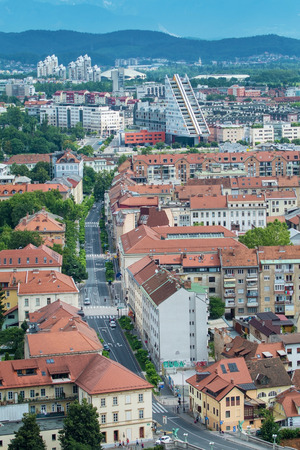 View on City of Ljubljana from the castle, capital of Sloveniaのeditorial素材