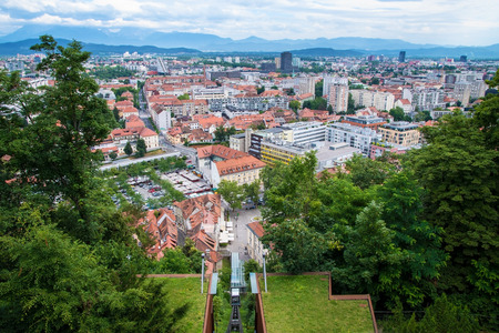 View on City of Ljubljana from the castle, capital of Sloveniaのeditorial素材