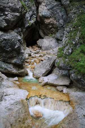Mlinarica river source and gorge in Triglav National Park, Sloveniaの写真素材
