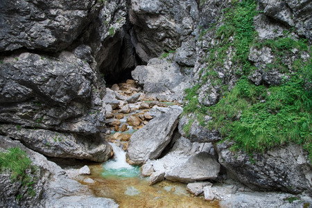 Mlinarica river source and gorge in Triglav National Park, Sloveniaの写真素材