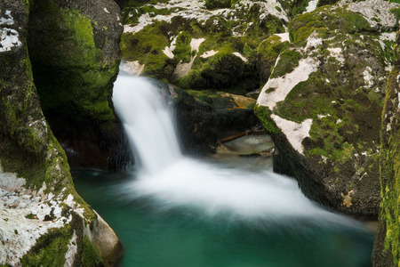 Small waterfall in Mostnica Gorge, Sloveniaの写真素材