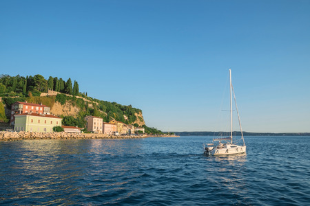 Sailboat on the Adriatic Sea near Piran in Sloveniaの写真素材