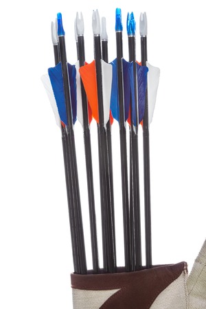 Sport arrows with fletching and nocks in quiverの写真素材