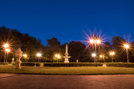 Fountain at night in Eger, Hungaryの写真素材