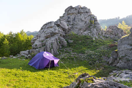 Camping tent in Dajti mountains, Albaniaの写真素材