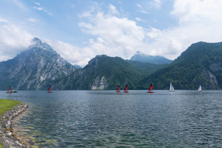 Lake Traunsee in summer, Austriaの写真素材
