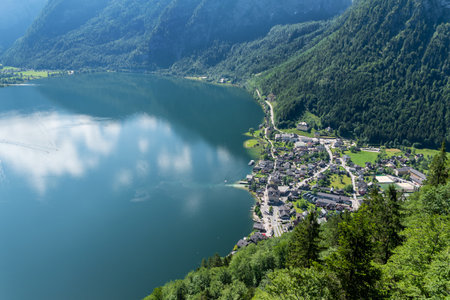 Hallstatt lake in summer, Austriaの写真素材
