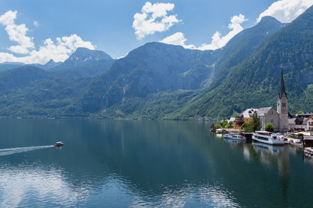 Hallstatt lake in summer, Austriaの写真素材