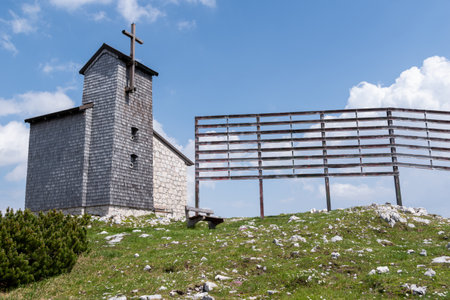 Church on Dachstein mountain in summer, Austriaの写真素材