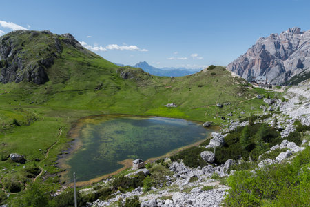 Valparola Pass in summer in Dolomites, Italyの写真素材