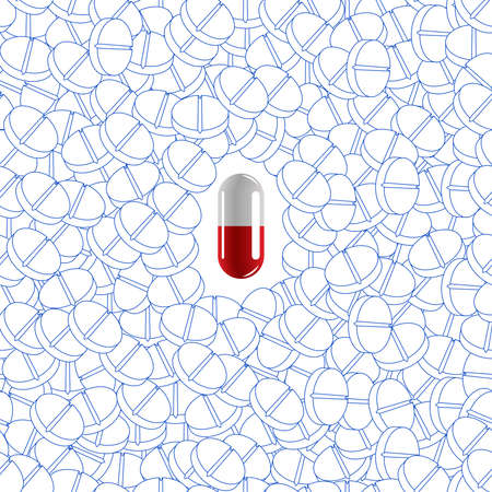 Medicine vector seamless pattern. Colorful tablets with capsules.
