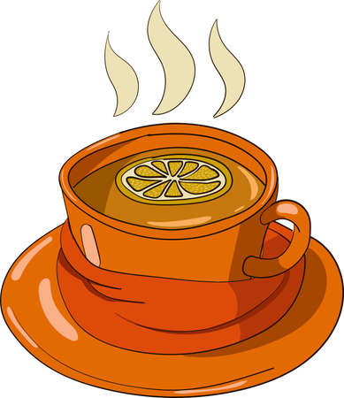 Cup of tea with lemon wrapped in a scarfのイラスト素材