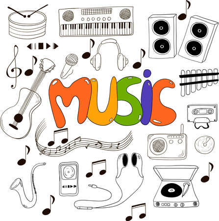 Hand drawn illustration with music doodlesのイラスト素材