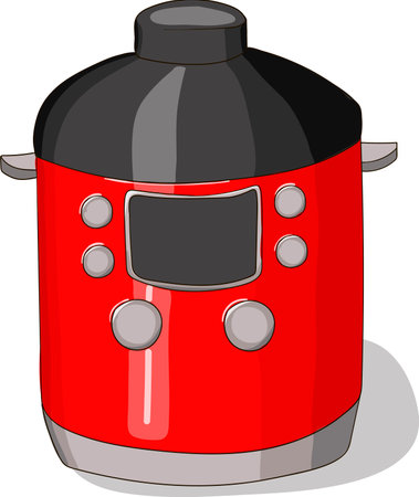 Multicooker, slow cooker in red color, cartoon style vector illustrationのイラスト素材