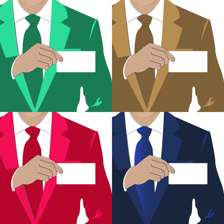 4 color options when a man holds a business cardのイラスト素材