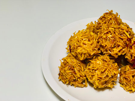 Thai traditional sweet and sour pork biryani on white backgroundの写真素材