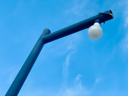 street lamp with blue sky and white cloud in the city, Thailand.の写真素材