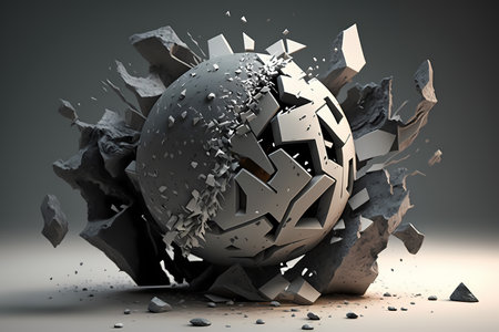 Broken sphere on a grey background. 3d look render illustration.の素材