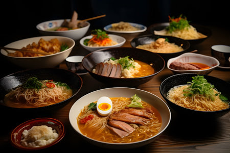 Japanese food, Japanese ramen on wooden table.の素材