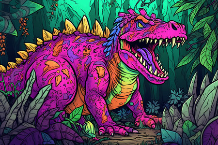 Colorful dinosaur in the jungle illustration.の素材