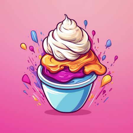Ice cream vector illustration. Ice cream with whipped cream in a bowl.の素材