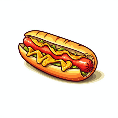 Hot dog with mustard and ketchup. Fast food. Vector illustrationの素材