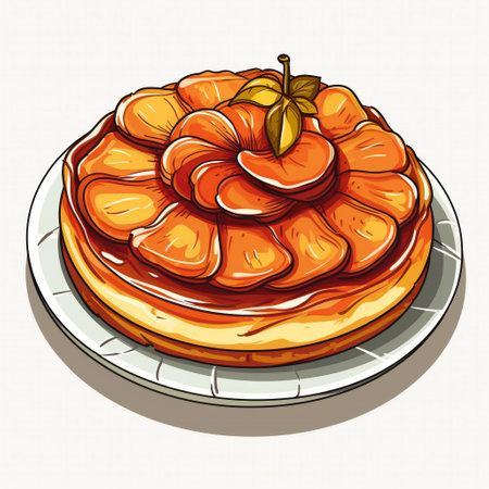 Piece of apple pie on a white plate. Vector illustration.の素材