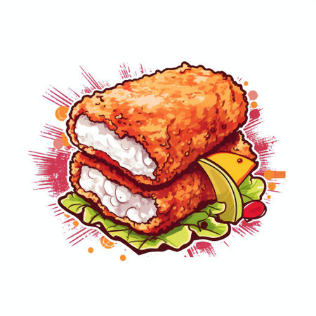 Tonkatsu Illustration on white background.の素材