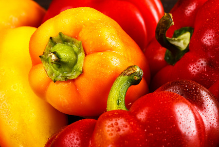 Variety of fresh organic peppersの写真素材