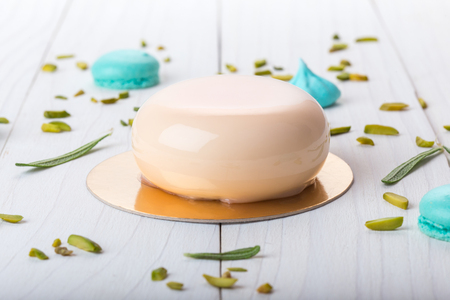 French mousse cake covered with mirror glazeの写真素材