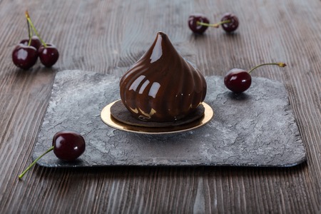 French mousse cake covered with mirror glazeの写真素材