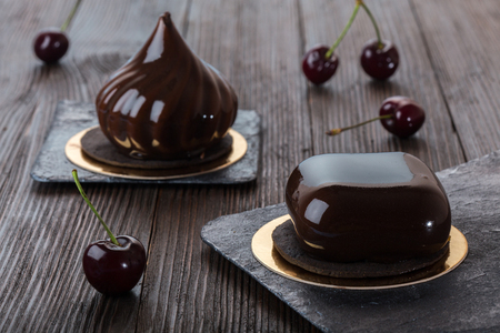 French mousse cake covered with mirror glazeの写真素材