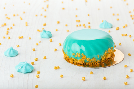 French mousse cake covered with mirror glazeの写真素材