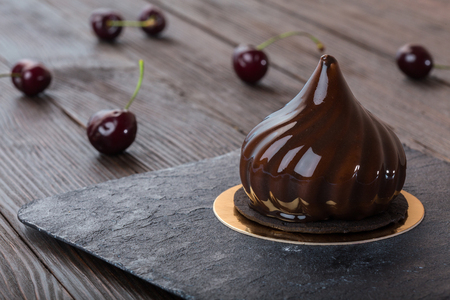 French mousse cake covered with mirror glazeの写真素材