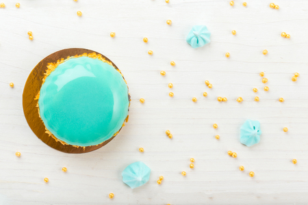 French mousse cake covered with mirror glazeの写真素材