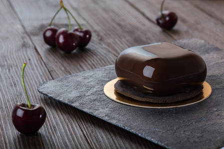 French mousse cake covered with mirror glazeの写真素材