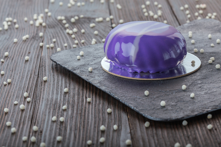 French mousse cake covered with mirror glazeの写真素材